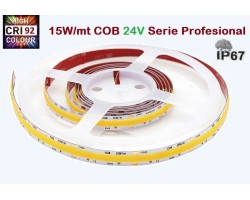 Tira LED Flexible 24V 15W/mt COB IP67 2700ºK, Serie Profesional IRC >92, venta por metros